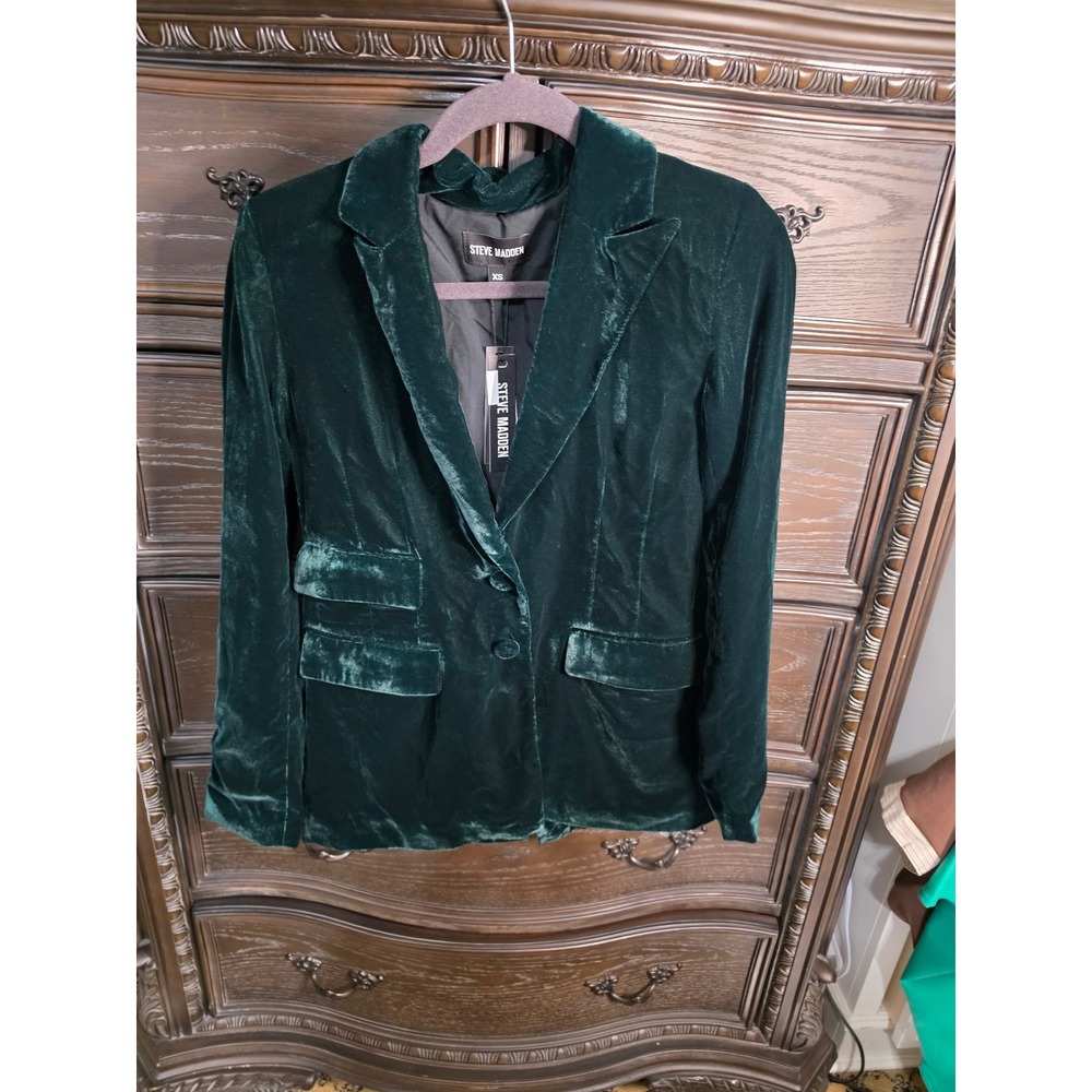Steve Madden Forest Green Velvet Blazer Jacket NWT XS BQ402557
